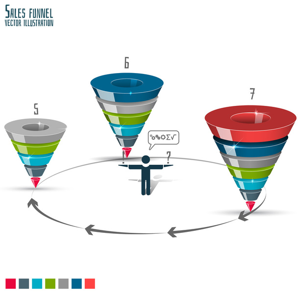 Sales funnel stages 5-7 3d , vector graphics - Vector, Image
