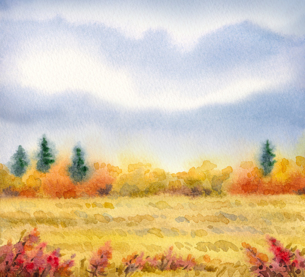 Watercolor landscape of series of "Steppe in different seasons" - Photo, Image