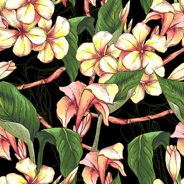 Tropical seamless pattern with exotic flowers. - Vector, Image