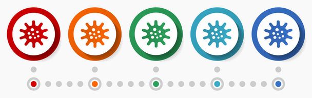 Virus, coronavirus concept vector icon set, infographic template, flat design colorful web buttons in 5 color options - Вектор,изображение