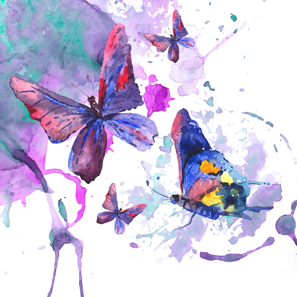 Abstract watercolor background with butterflies - Vector, Image