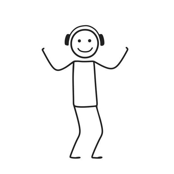 Vektor Icon Stickman ve sluchátkách. ilustrace šťastný úsměv stickman poslouchat hudbu kliparty - Vektor, obrázek