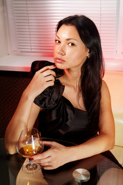 girl with glass of brandy - Fotoğraf, Görsel