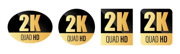 Εικονίδιο QUAD HD 2K. Διανυσματικό σύμβολο 2K του προτύπου ανάλυσης οθόνης υψηλής ευκρίνειας. Χρυσή ετικέτα - Διάνυσμα, εικόνα