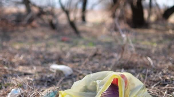 Ground with plastic bottles in a bag - Footage, Video