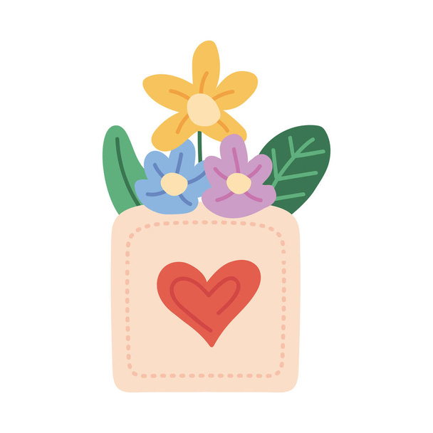 flores en caja del corazón - Vector, imagen