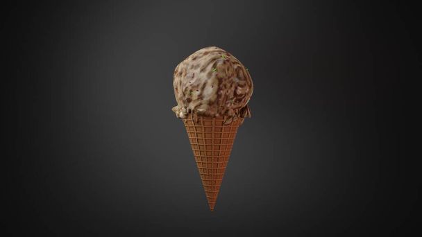 3d waffle cone ice cream, chocolate flavor, 3d illustration - 写真・画像