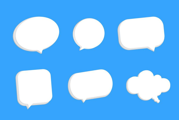 Set of 3D speech bubble icons. Realistic 3D chat, talk, messenger, communication, dialogue bubbles icon set. Vector cloud, square, circle and rectangle chat box. Banner, sticker, tag, badge template. - Vector, imagen