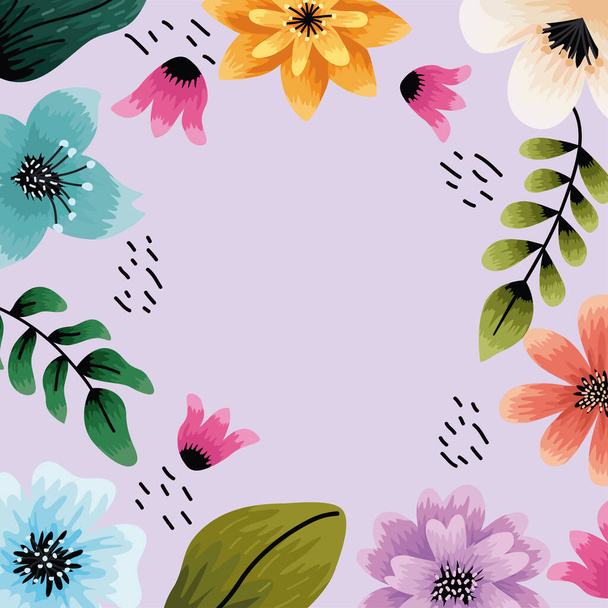 marco de flores y hojas de primavera - Vector, imagen
