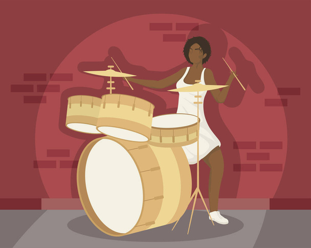 afro donna giocare batteria - Vettoriali, immagini