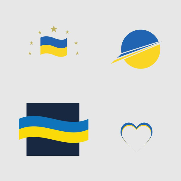 set of flag of ukraine symbol blue and yellow illustration design template - Vector, Image