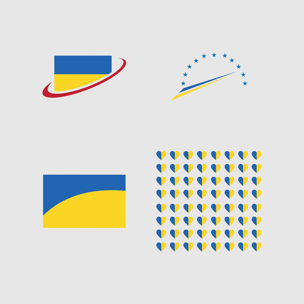 conjunto de bandeira de símbolo ucraniano modelo de design ilustração azul e amarelo - Vetor, Imagem