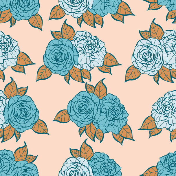 Modern tropical rose flowers seamless pattern design. Seamless pattern with spring flowers and leaves. Hand drawn background. floral pattern for wallpaper or fabric. Botanic Tile. - Vector, Image