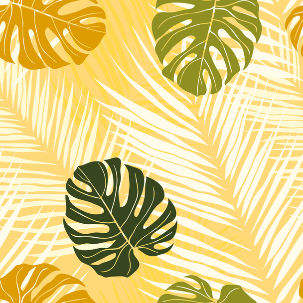 Красивые тропические листья ветви бесшовный дизайн шаблона. Тропические листья, лист монстры бесшовный цветочный фон. Модная бразильская иллюстрация. Весенний летний дизайн для моды, печати - Вектор,изображение
