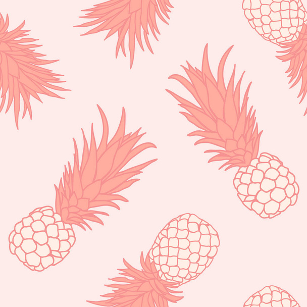 Pineapple tropical seamless pattern background. Tropical nature wrapping paper or textile design. Beautiful print with hand-drawn exotic fruits. - Vector, imagen