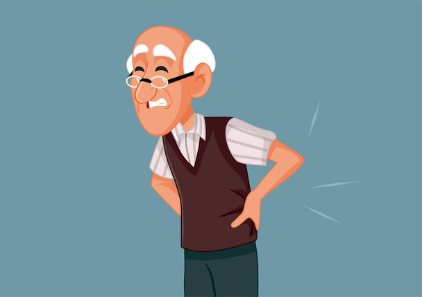 Senior Man Suffering from Back Pain Vector Cartoon Illustration - Vetor, Imagem