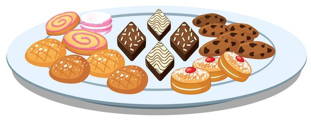 Verschillende cookies op een plaatillustratie - Vector, afbeelding