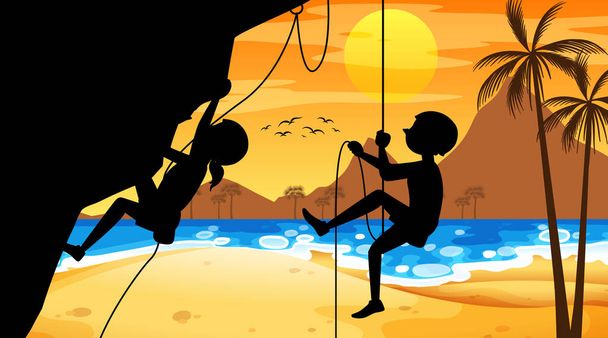 Silhouette rock climbing background illustration - Vector, Image