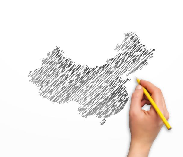 hand with pencil drawing the china map in vector format - Vector, Image