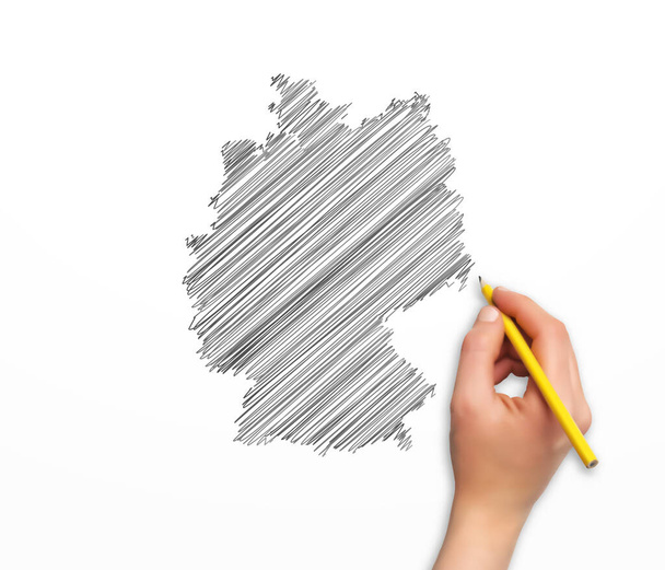 рука карандашом рисует карту Германии в векторном формате - Вектор,изображение