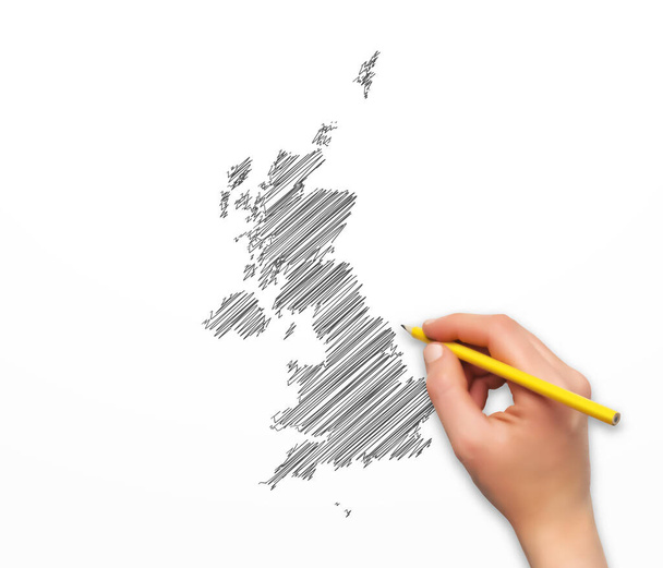 χέρι με μολύβι που σχεδιάζει το χάρτη του Ηνωμένου Βασιλείου σε διανυσματική μορφή - Διάνυσμα, εικόνα