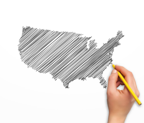рука карандашом рисует карту США в векторном формате - Вектор,изображение
