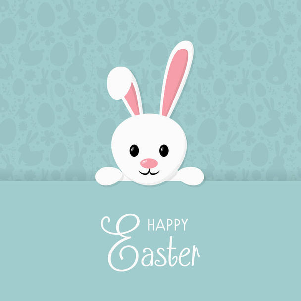 Happy Easter. Cute bunny on blue background with pattern. Vector - Vektor, Bild