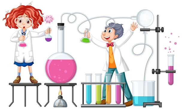 Científico haciendo experimento científico en el laboratorio ilustración - Vector, Imagen