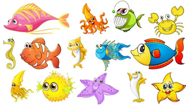 Raccolta di cartoni animati animali marini illustrazione - Vettoriali, immagini