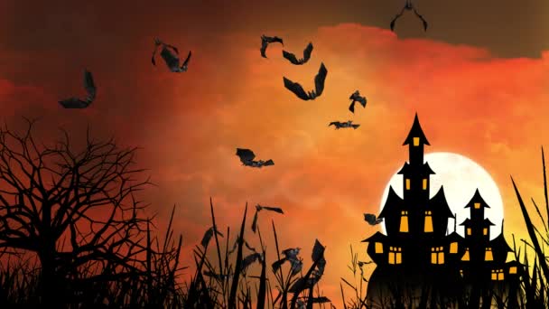 4K Loop Background of Halloween Night Animatio. flying Bats Halloween Night festival - Imágenes, Vídeo