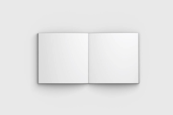 Leerer quadratischer Katalog isoliert auf weißem Hintergrund. 3D-Rendering. Attrappe - Foto, Bild
