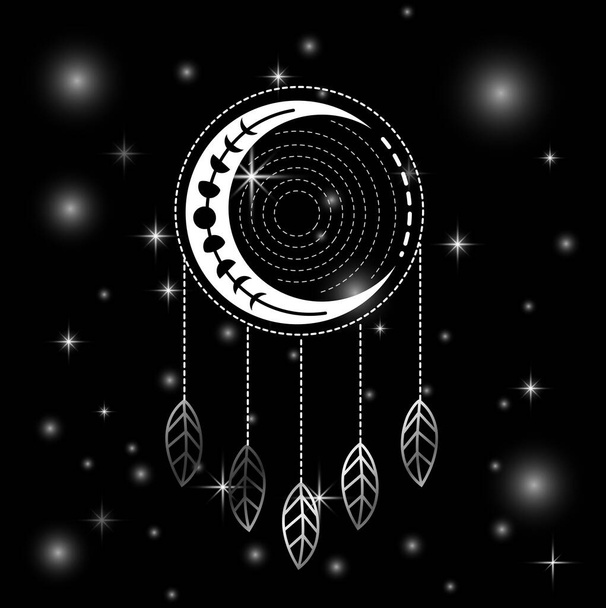Indigener Traumfänger mit Federn und Sternen - Vektor, Bild