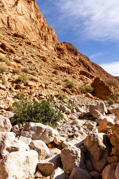 A Todra szurdok sziklás vörös lejtői a Magas Atlaszon, Tinghir (Tinerhir) város közelében. Marokkó, Afrika - Fotó, kép