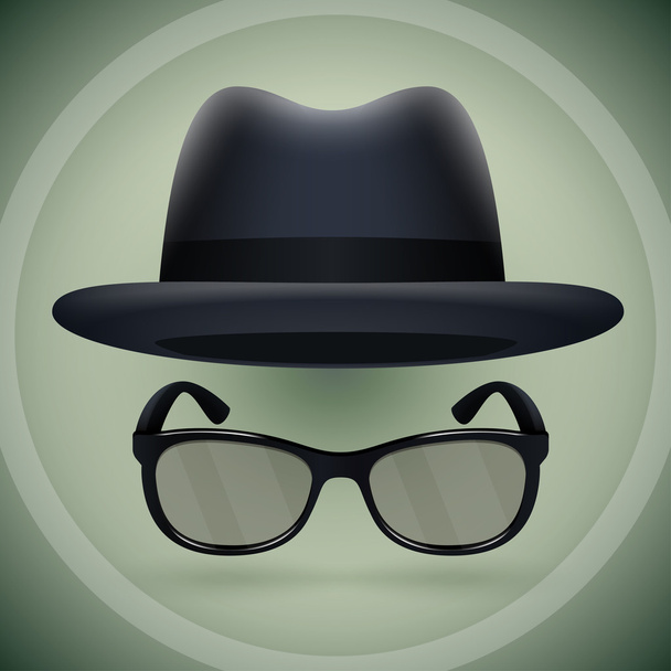 Černý plstěný klobouk a brýle. - Vektor, obrázek