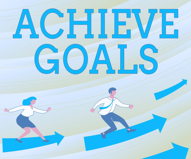 Writing displaying text Achieve Goals. Word Written on Results oriented Reach Target Effective Planning Succeed Arrows Guiding Two Collaborating Colleagues Towards Better Financial Plan - Photo, Image
