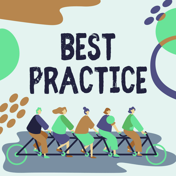 Zeichen mit Best Practice. Geschäftsidee Methode Systematic Touchstone Guidelines Framework Ethic Colleges Riding Bicycle Stellvertretend für Teamwork Erfolgreiche Problemlösung. - Foto, Bild