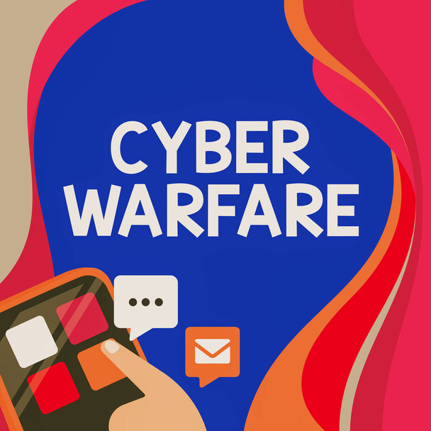 Inspiráció mutatja jelét Cyber Warfare. Internet Concept Virtuális háború hackerek rendszer támadások Digitális tolvaj Stalker ujj nyomógomb bemutató globális hálózati kapcsolat. - Fotó, kép