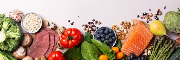 Egészséges élelmiszerek választéka a tiszta táplálkozáshoz flexitárius mediterrán étrend - Fotó, kép