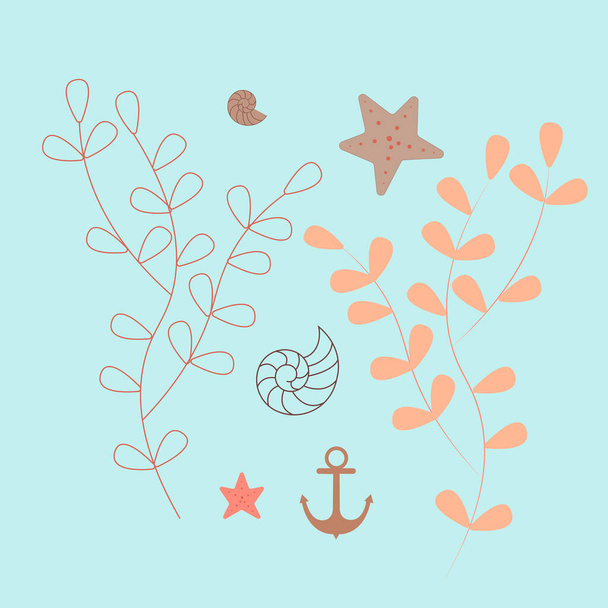 Nautical design elements. Collection of summer elements om blue background. - Foto, immagini