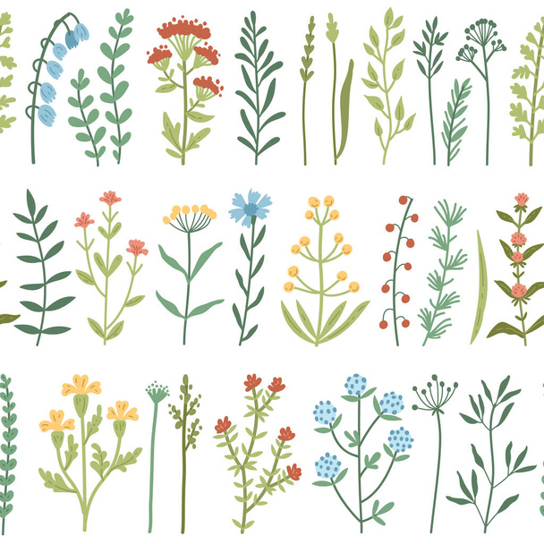 Wektor bezszwowy wzór z dzikich kwiatów i trawy - Wektor, obraz