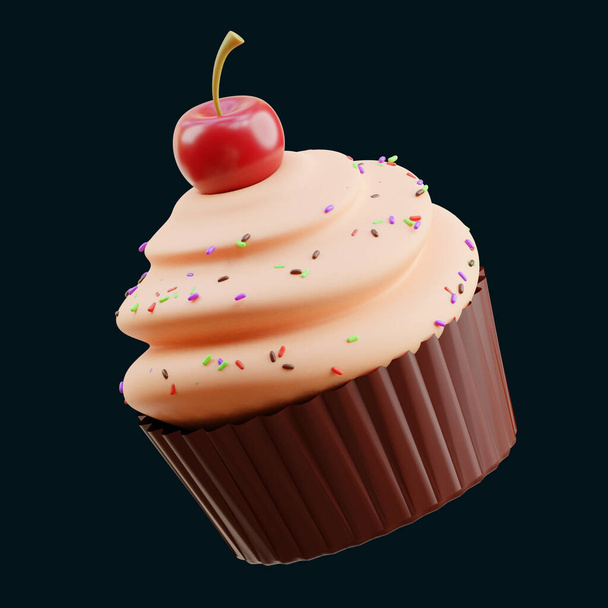 CUPCAKE alimentos icono mínimo en el fondo aislado 3d renderizado - Foto, imagen