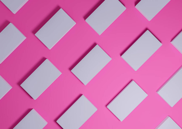 Bright magenta, neon pink, 3D render minimal, simple, modern top view flat lay product display from above background with repetitive square stands in a pattern - Photo, Image
