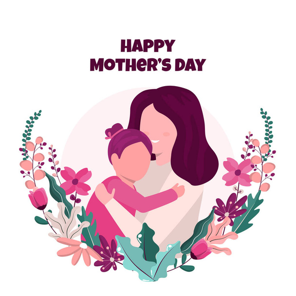 Ευτυχισμένη Ημέρα της Μητέρας Κόρη του Παιδιού Λουλούδι Floral επίπεδη εικονογράφηση - Διάνυσμα, εικόνα