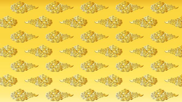 Goldene Illustration mit Wolkenmuster im chinesischen Stil. Eine goldene Illustration für den Hintergrund des Designs, unterlegt mit abstrakten Wolkenmustern. - Foto, Bild