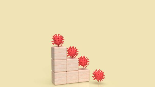 virus rouge et cube de bois pour sci ou concept médical rendu 3d - Photo, image