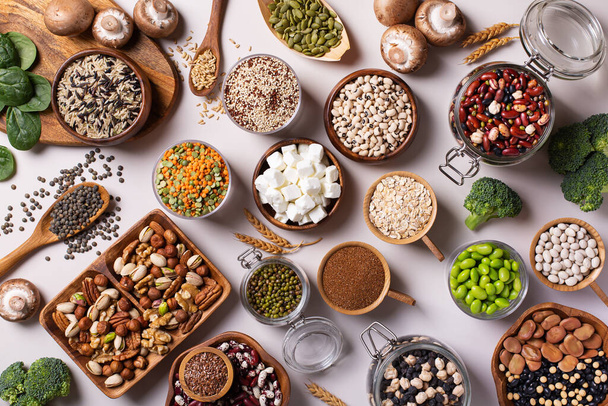Variedade de vegan, alimentos à base de proteína vegetal, legumes, lentilhas, feijões - Foto, Imagem