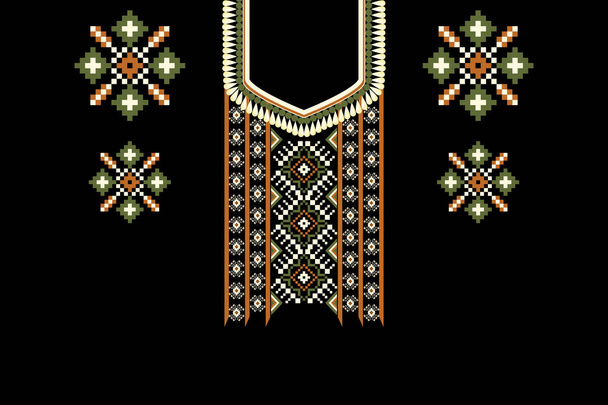 Beautiful figure tribal Indian necklace floral pattern traditional on black background.Aztec style,embroidery,abstract,vector illustration.design for texture,fabric,clothing,fashion women wearing. - Vetor, Imagem