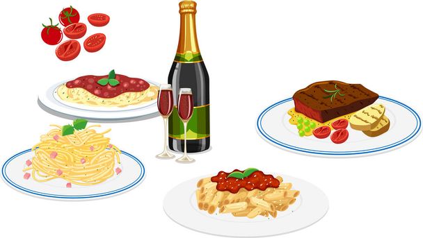 Set of different foods and beverage illustration - Vector, Image