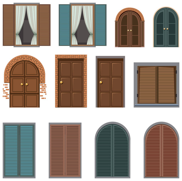 Diferentes diseños de ventanas y puertas ilustración - Vector, Imagen
