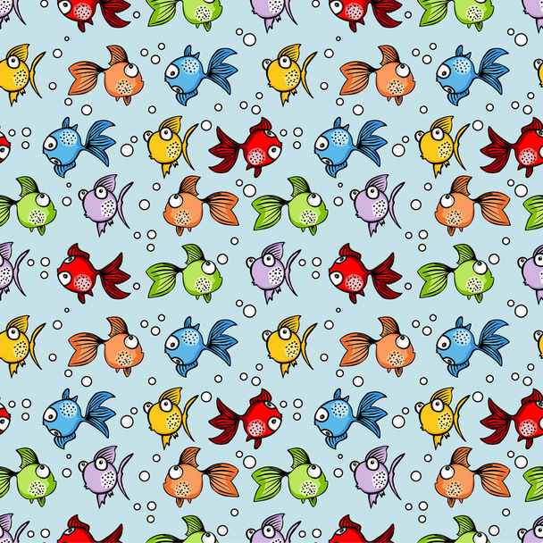 Blue seamless pattern background of colorful fish - Вектор,изображение